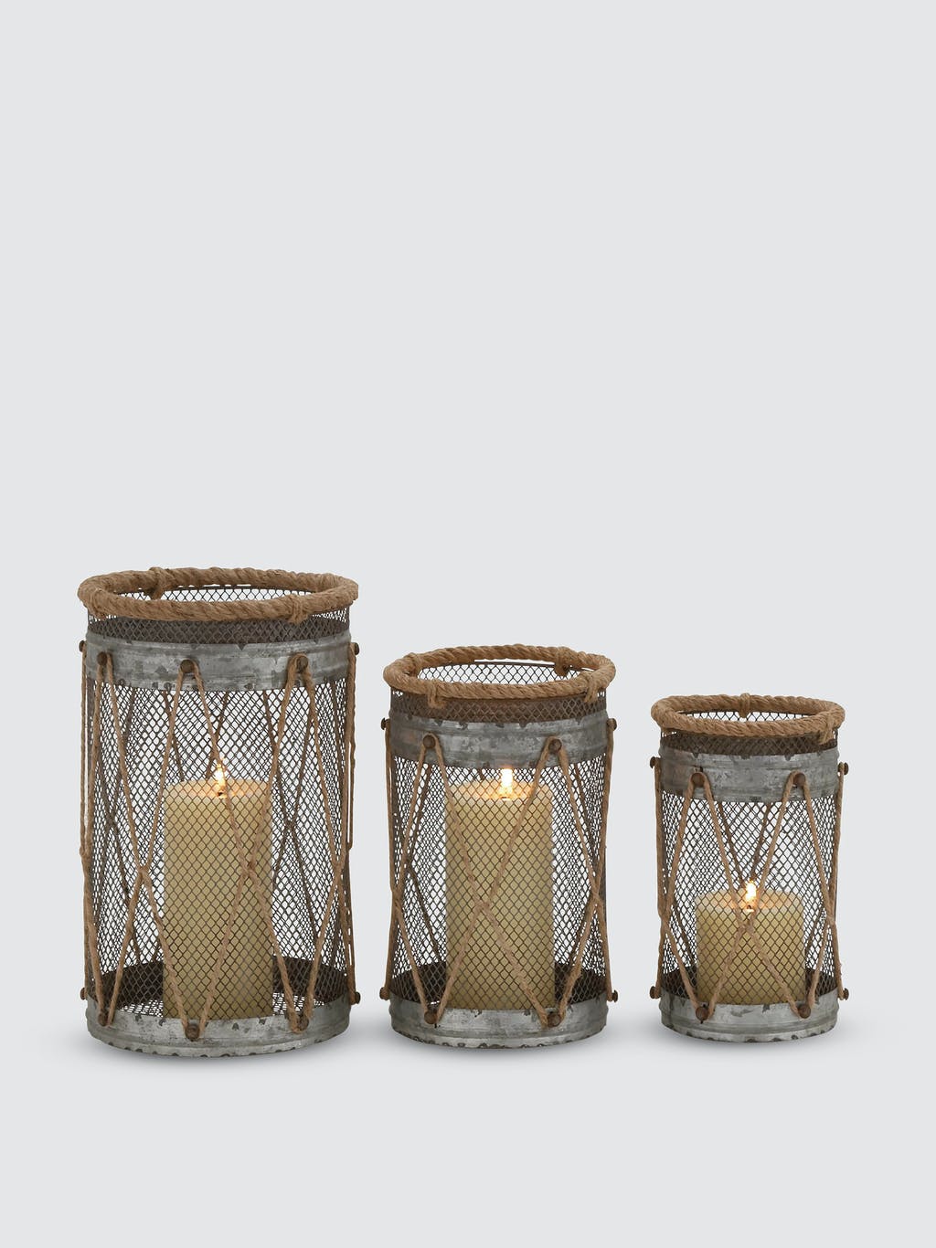 Rustic Rope Candle Lanterns, Set Of 3