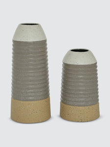 Ribbed Iron Vases, Set Of 2