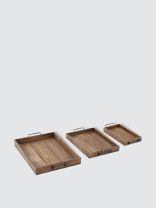 Mango Wood Rectangular Trays, Set Of 3