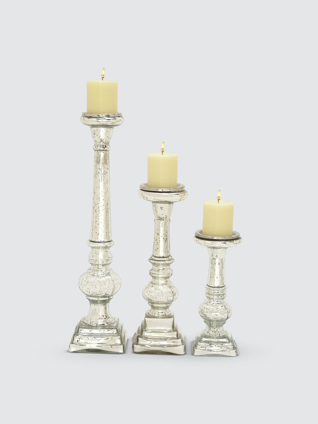 Metallic Pillar Candleholders, Set Of 3
