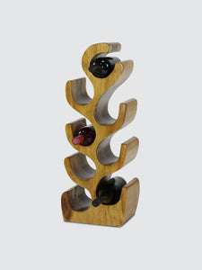 Rustic Carved Wooden Wine Bottle Rack