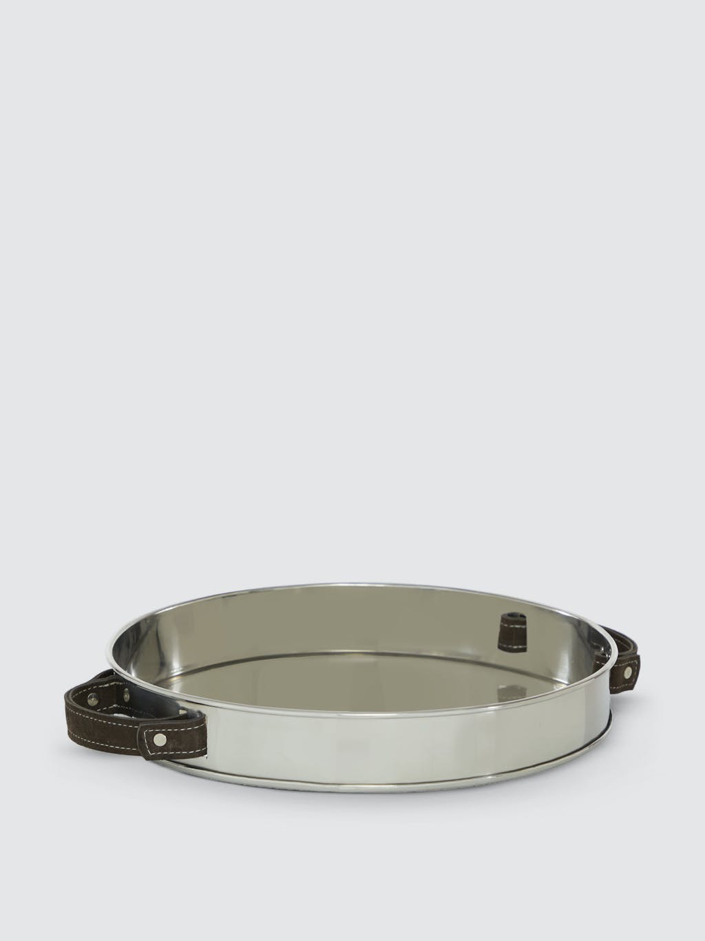 Round Serving Tray with Leather Handles