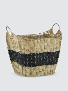 Handwoven Striped Seagrass Basket