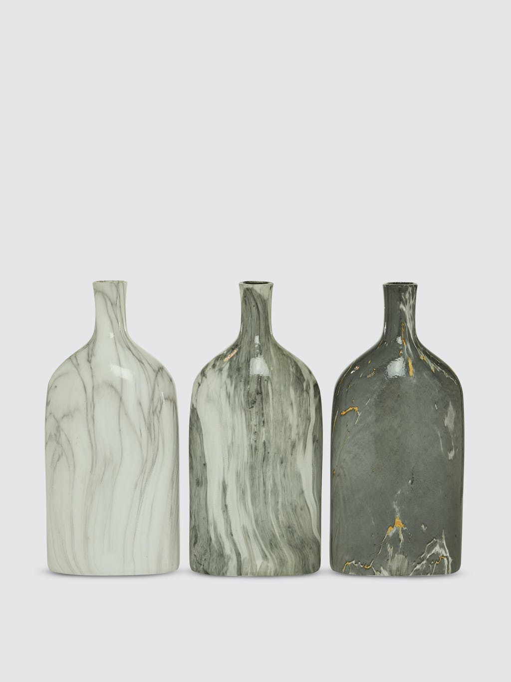 Tall Glossy Marble Vases, Set Of 3
