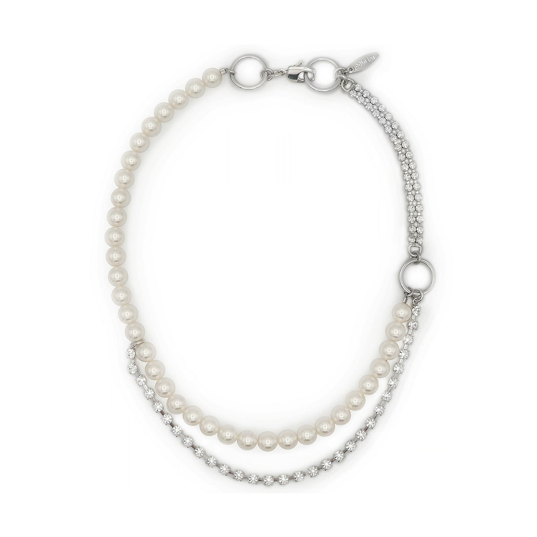 Layered Pearl, Hoop & Crystal Necklace