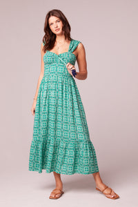 Frida Green Medallion Quilted Bodice Maxi Dress
