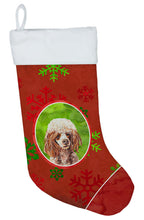 Load image into Gallery viewer, Red Miniature Poodle Red Snowflakes Holiday Christmas Stocking