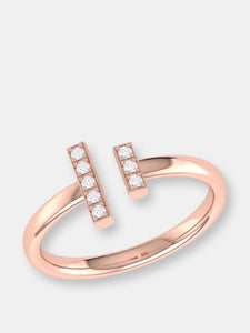 Parallel Park Double Diamond Bar Open Ring in 14K Rose Gold Vermeil on Sterling Silver