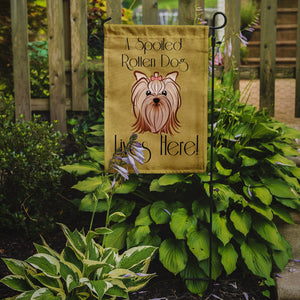11 x 15 1/2 in. Polyester Yorkie Yorkishire Terrier Spoiled Dog Lives Here Garden Flag 2-Sided 2-Ply