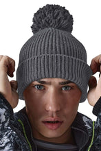 Load image into Gallery viewer, Engineered Knit Ribbed Pom Pom Beanie - Graphite Gray