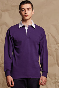 Front Row Long Sleeve Classic Rugby Polo Shirt (Deep Purple/White)