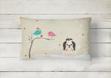 Load image into Gallery viewer, 12 in x 16 in  Outdoor Throw Pillow Christmas Presents between Friends Shih Tzu - Black and White Canvas Fabric Decorative Pillow