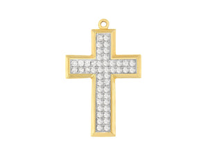 10K Yellow Gold Round Cut Diamond Filled Cross Pendant Necklace