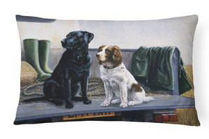12 in x 16 in  Outdoor Throw Pillow On The Tailgate Labrador and Springer Spaniel Canvas Fabric Decorative Pillow