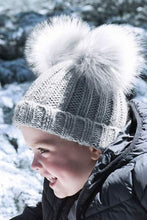 Load image into Gallery viewer, Babys Faux Fur Double Pom Pom Beanie (Light Gray)