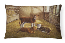 Load image into Gallery viewer, 12 in x 16 in  Outdoor Throw Pillow Cows Calves in the Barn Canvas Fabric Decorative Pillow