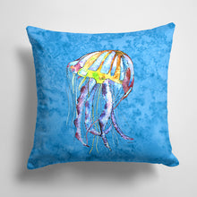 Load image into Gallery viewer, 14 in x 14 in Outdoor Throw PillowJelly Fish on Blue Fabric Decorative Pillow