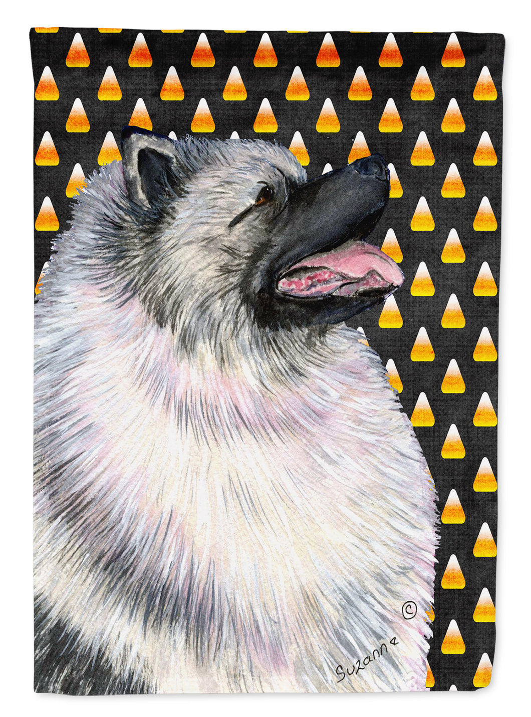 11 x 15 1/2 in. Polyester Keeshond Candy Corn Halloween Portrait Garden Flag 2-Sided 2-Ply