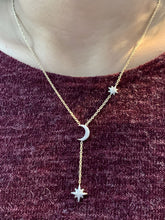 Load image into Gallery viewer, Crescent North Star Diamond Drop Necklace In 14K Gold Vermeil On Sterling Silver