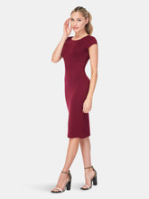 Load image into Gallery viewer, Cap Sleeve Fitted Knit Midi Dress | Burgundy