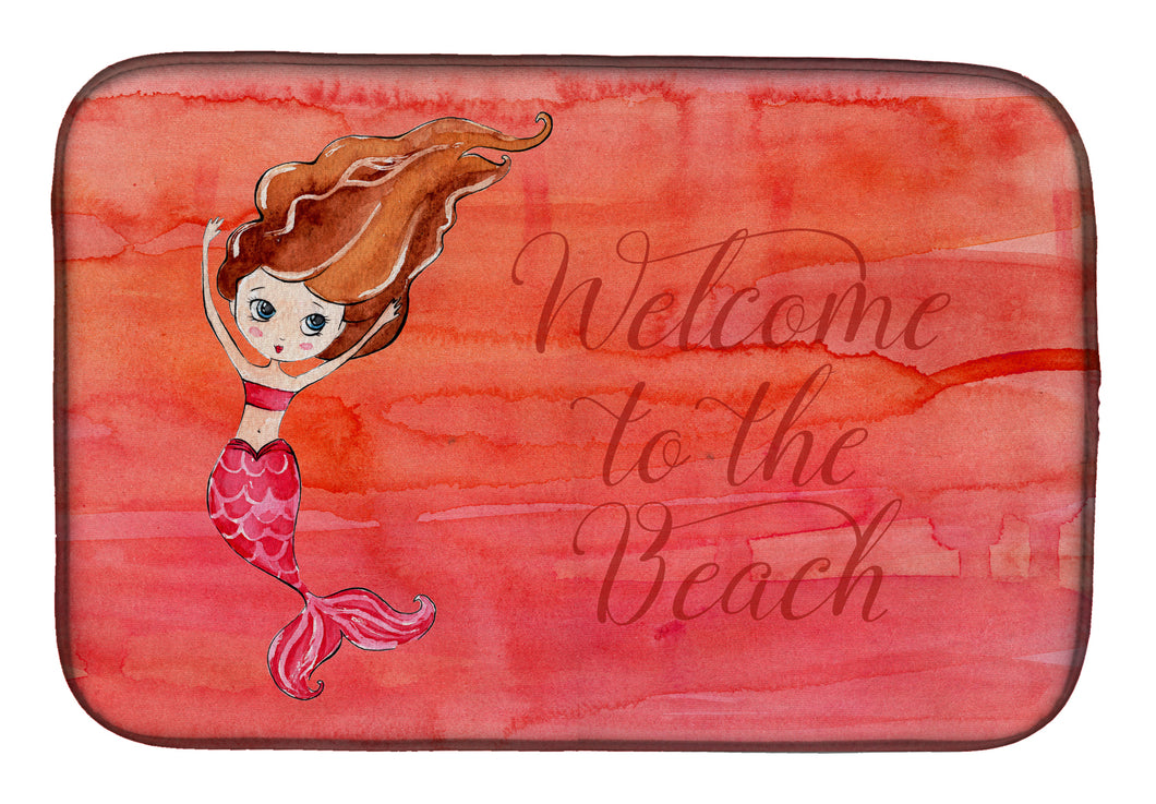 14 in x 21 in Mermaid Welcome Red Dish Drying Mat