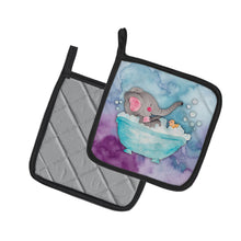 Load image into Gallery viewer, Elephant Bathing Watercolor Pair of Pot Holders