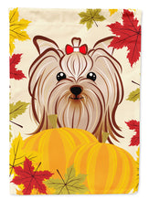 Load image into Gallery viewer, 11 x 15 1/2 in. Polyester Yorkie Yorkishire Terrier Thanksgiving Garden Flag 2-Sided 2-Ply