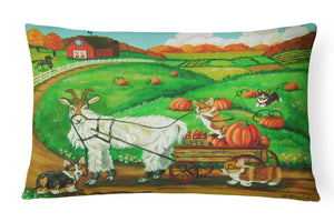 12 in x 16 in  Outdoor Throw Pillow Corgi Pumpkin Ride with Goat Canvas Fabric Decorative Pillow