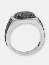 Load image into Gallery viewer, Fossil Agate Stone Signet Ring in Black Rhodium Plated Sterling Silver