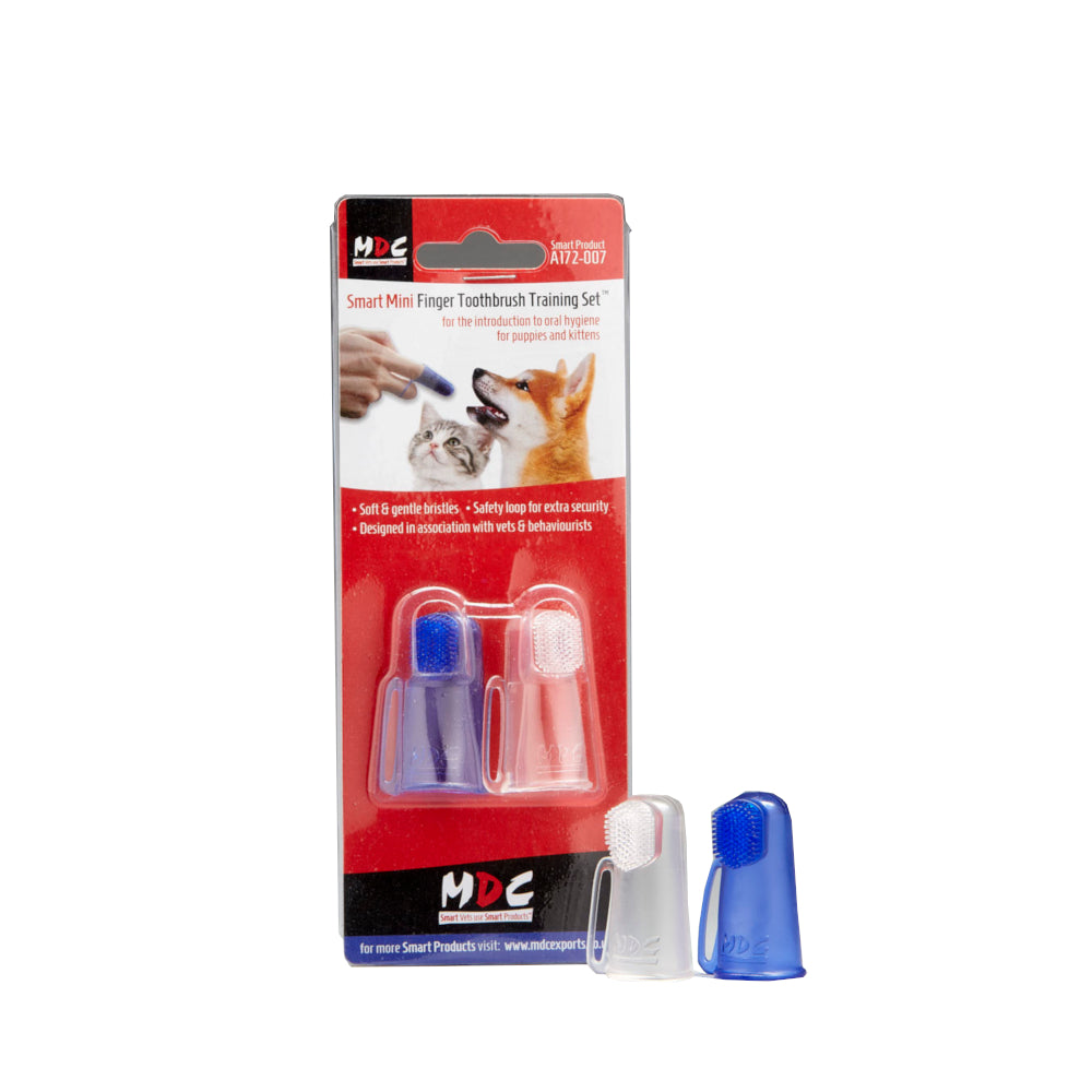 MDC Smart Mini Finger Pet Toothbrush Training Set (Pack Of 2) (Blue/White) (One Size)