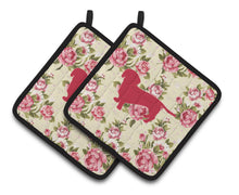Load image into Gallery viewer, Dachshund Shabby Chic Yellow Roses  Pair of Pot Holders