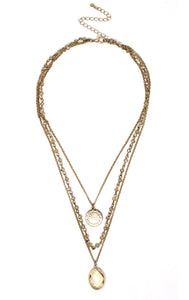 Gold-Plated & Topaz Facet Stone Multi-Layered Pendant Necklace
