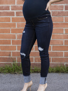Cuffed Destrcuted Maternity Skinny Jean