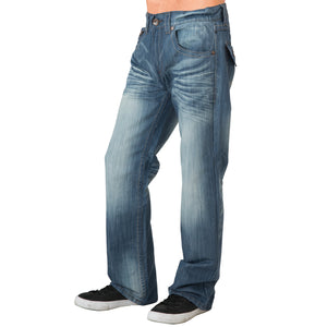 Men's Midrise Relaxed Bootcut Premium Denim Jeans Cool Blue Vintage Wash