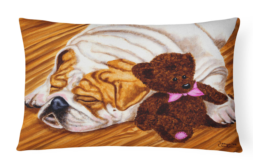 12 in x 16 in  Outdoor Throw Pillow English Bulldog and Teddy Bear Canvas Fabric Decorative Pillow