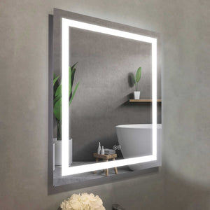 Superior 24" W x 30" H Rectangular Frameless Anti-Fog Wall Bathroom LED Vanity Mirror In Silver