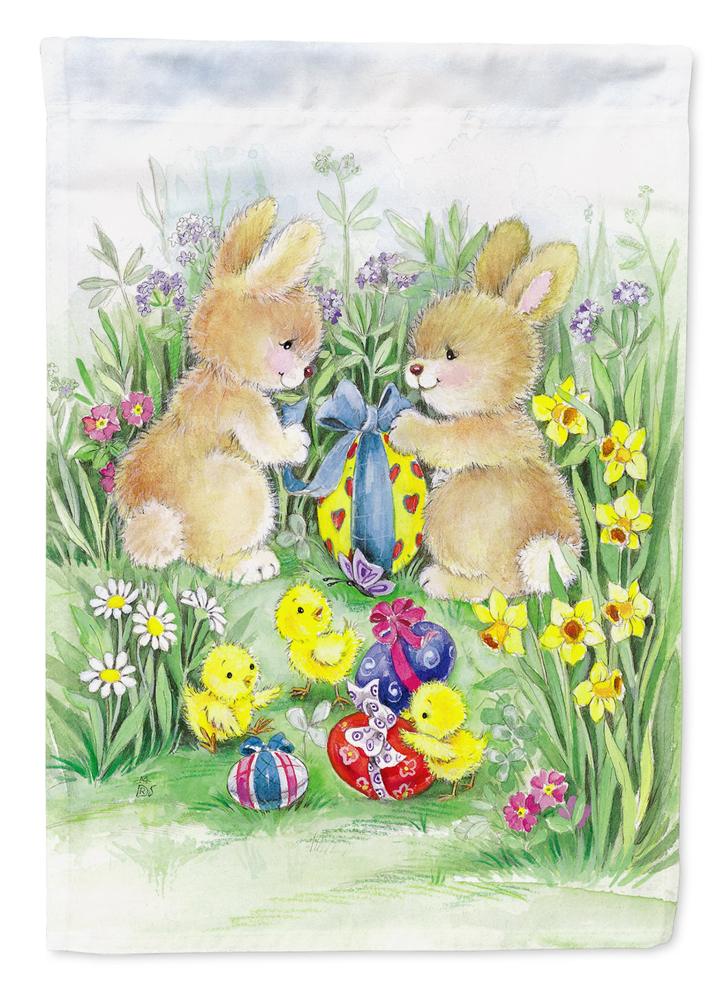 11 x 15 1/2 in. Polyester Brown Easter Bunnies with Eggs Garden Flag 2-Sided 2-Ply