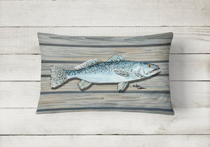 12 in x 16 in  Outdoor Throw Pillow Speckled Trout Fish on Pier Canvas Fabric Decorative Pillow
