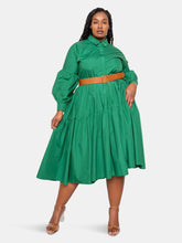 Load image into Gallery viewer, Puff Sleeved Tiered Shirt Dress