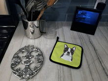 Load image into Gallery viewer, Checkerboard Lime Green Boston Terrier Pair of Pot Holders