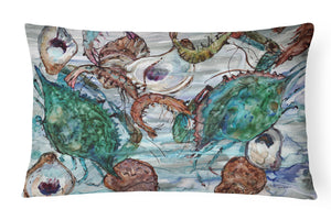 12 in x 16 in  Outdoor Throw Pillow Shrimp, Crabs and Oysters in water Canvas Fabric Decorative Pillow