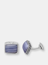 Load image into Gallery viewer, Blue Lace Agate Stone Cufflinks in Black Rhodium Plated Sterling Silver