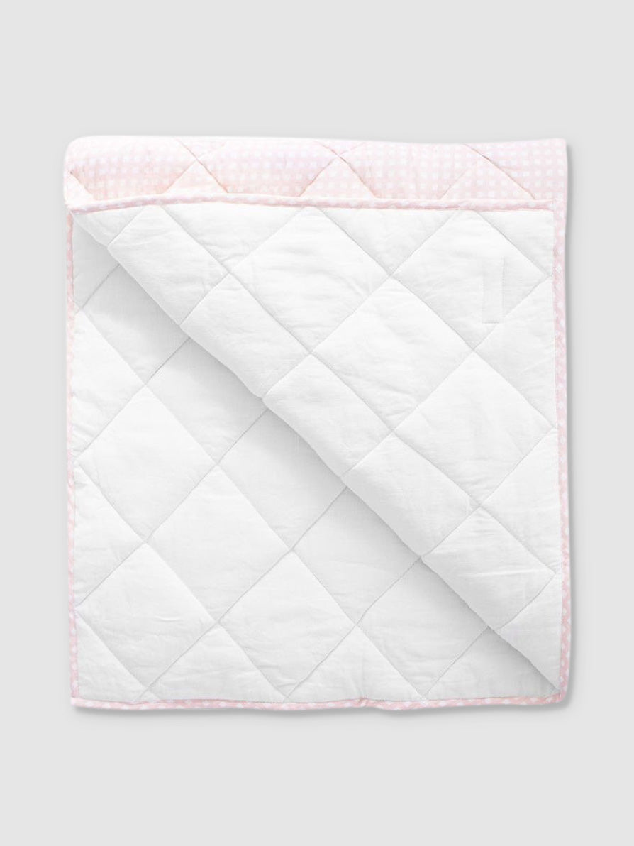Dusty Pink Gingham + White Linen Reversible Play Mat / Quilt