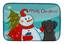 Load image into Gallery viewer, 14 in x 21 in Snowman with Black Labrador Dish Drying Mat