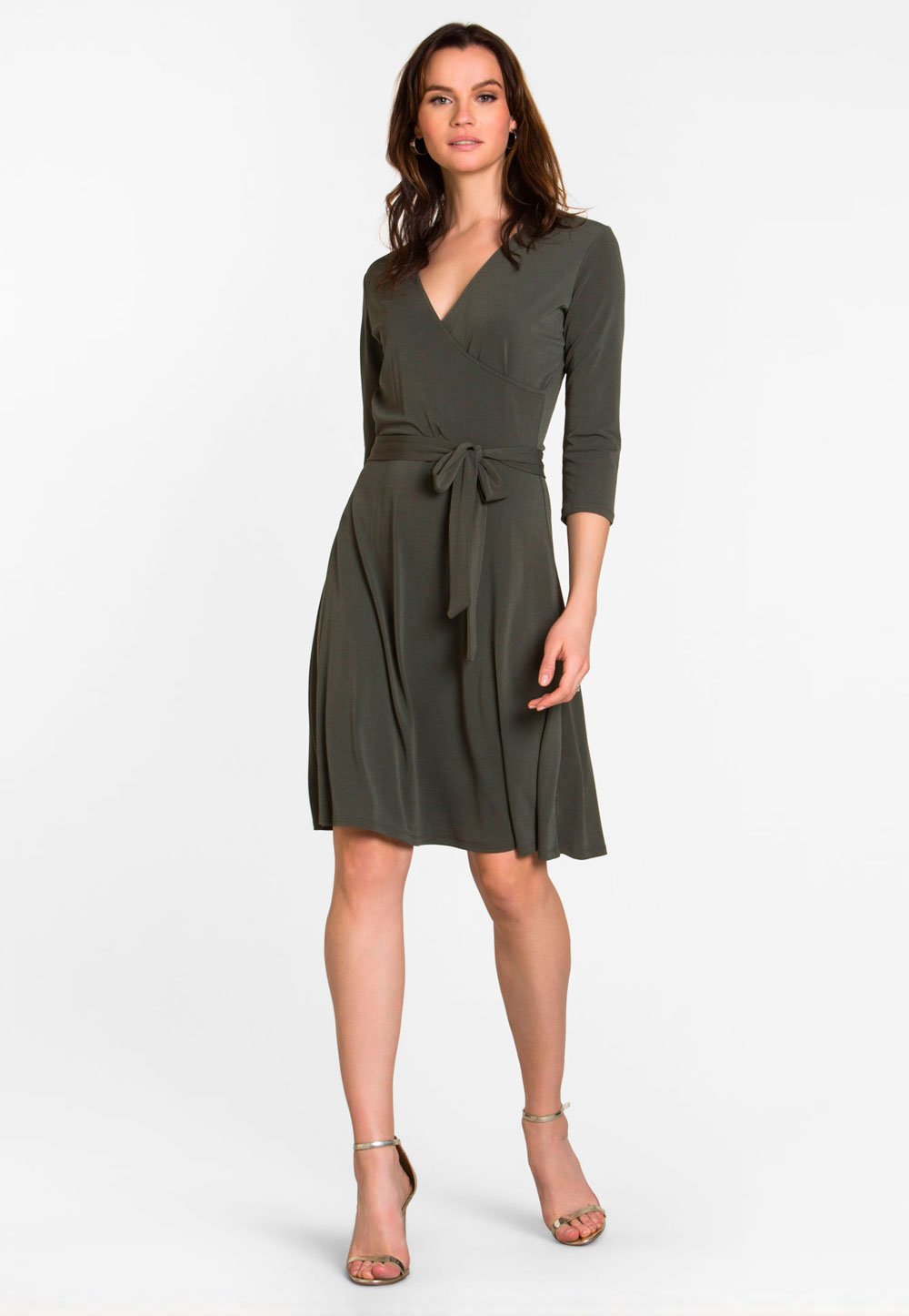 Perfect Wrap Dress  in Crepe Knit Peat Moss Green