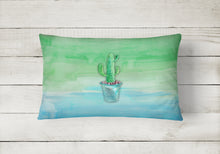 Load image into Gallery viewer, 12 in x 16 in  Outdoor Throw Pillow Cactus Teal and Green Watercolor Canvas Fabric Decorative Pillow
