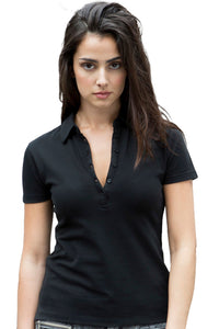 Skinni Fit Ladies/Womens Stretch Polo Shirt (Black)