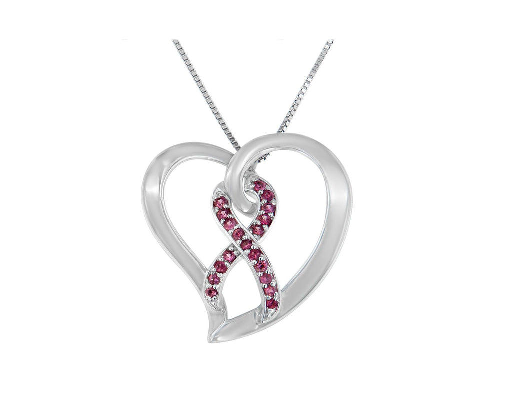 14K White Gold And .925 Sterling Silver 1/3ct TGW Pink Sapphire Gemstone Heart Pendant Necklace