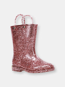 Kids Glitter Rain Boots - Rose Gold