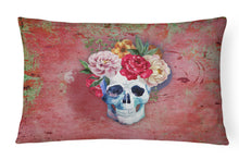 Load image into Gallery viewer, 12 in x 16 in  Outdoor Throw Pillow Day of the Dead Red Flowers Skull  Canvas Fabric Decorative Pillow